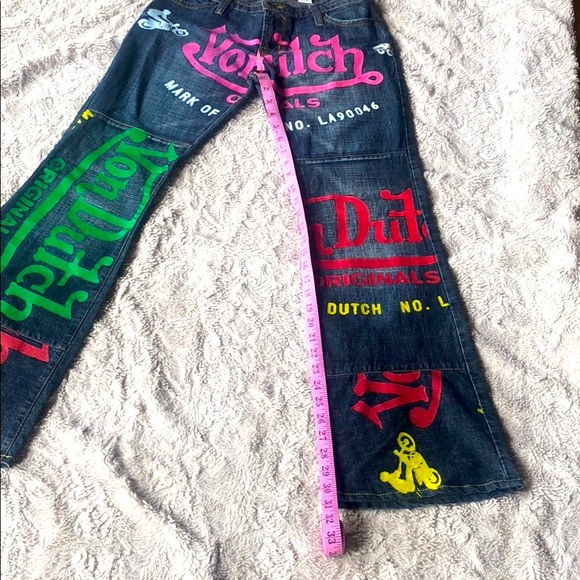 RELIST & SOLD 😃Von Dutch Colored LOGO Jeans Pink Green Motorcyles & Race Cars - Picture 12 of 12